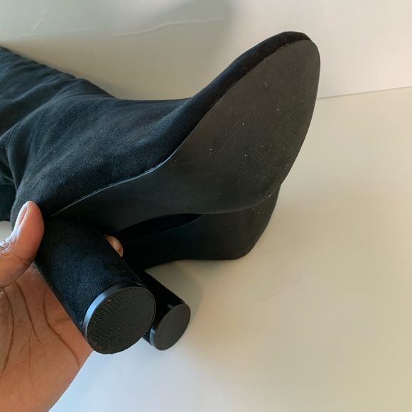 JustFab Over the Knee High Faux Suede Round Heel Boots Black Size 7 - Picture 10 of 13
